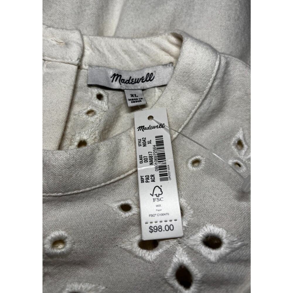 Madewell Embroidered Eyelet Ruffle Flannel Back Button Prairie Top Tunic X-LARGE - Picture 3 of 16